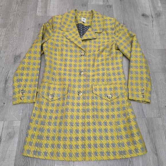 Cabi Regency Yellow Gray Houndstooth Coat Jacket Sz L Tailored Academia Workwear - Picture 5 of 11